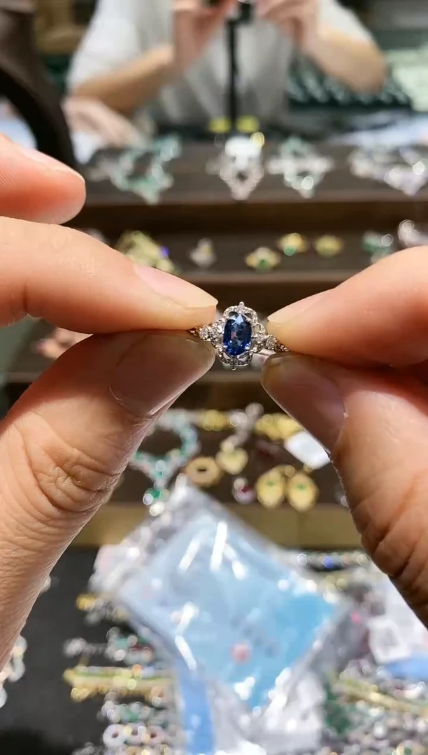 【闪购商品】蓝宝石戒指银S925镀金镶嵌戒指