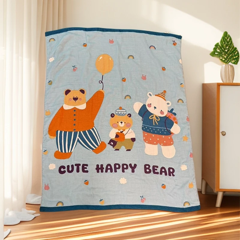 【三只小熊】120*150cm  A类全棉纱布泡芙被