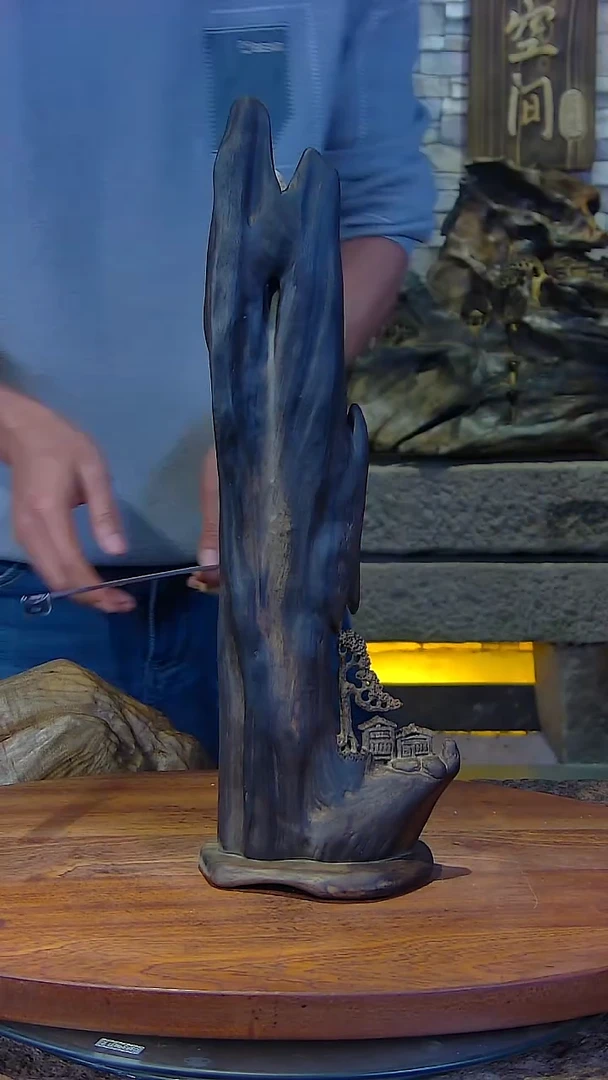 木15*10*48香樟阴沉木山水摆件