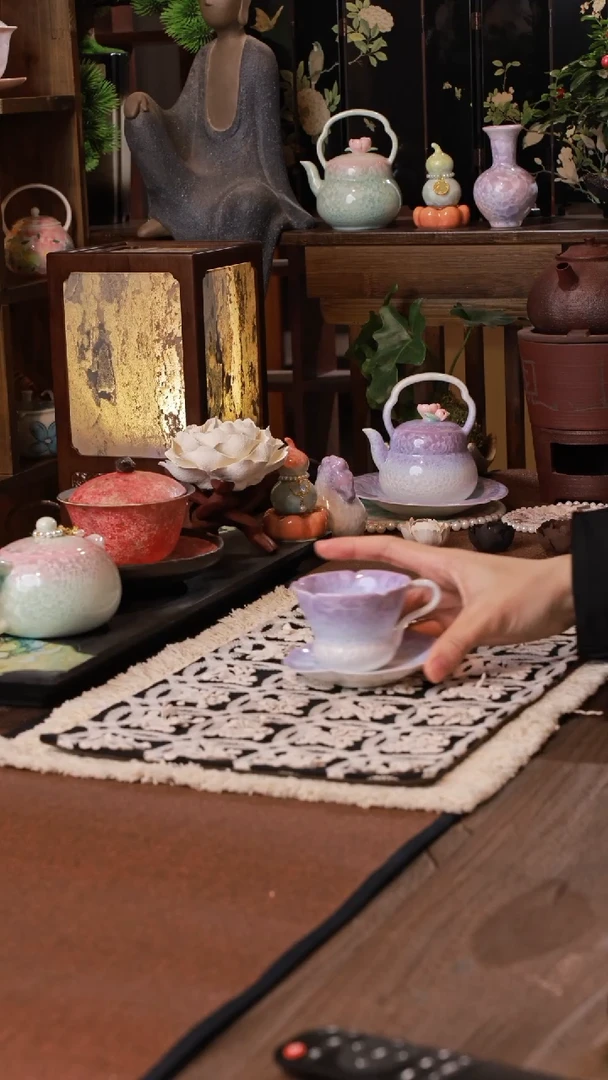 古晟 结晶釉渐变紫花口咖啡杯