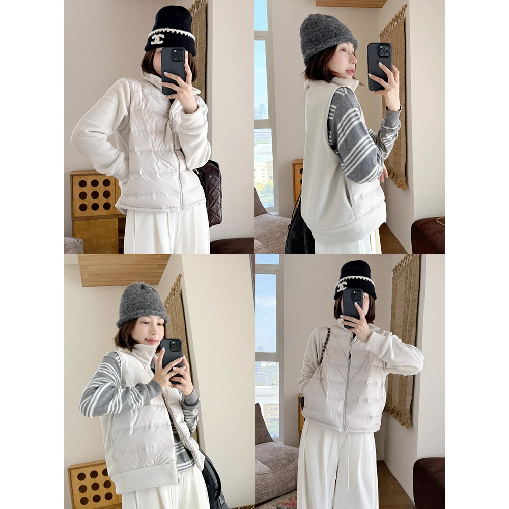 【唐悠悠mgdm】匈牙利白鸭绒羽绒马夹外套女冬宽松连帽卫衣两件套
