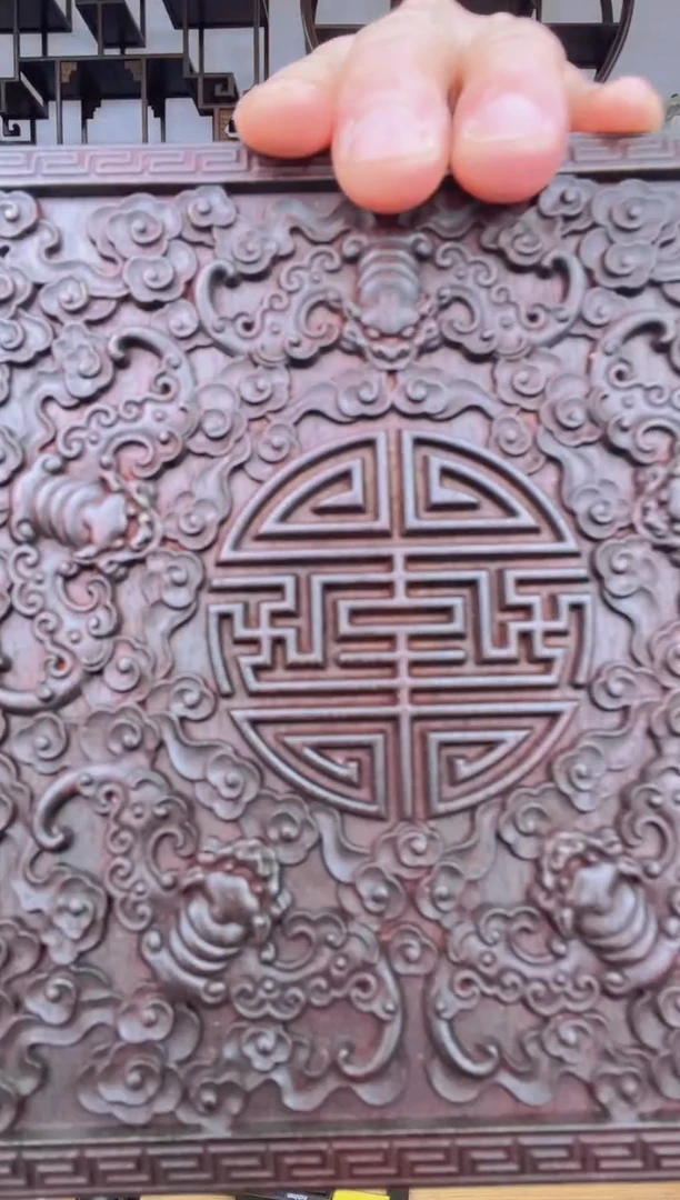 乌木类书架763血檀雕刻五福翻盖盒