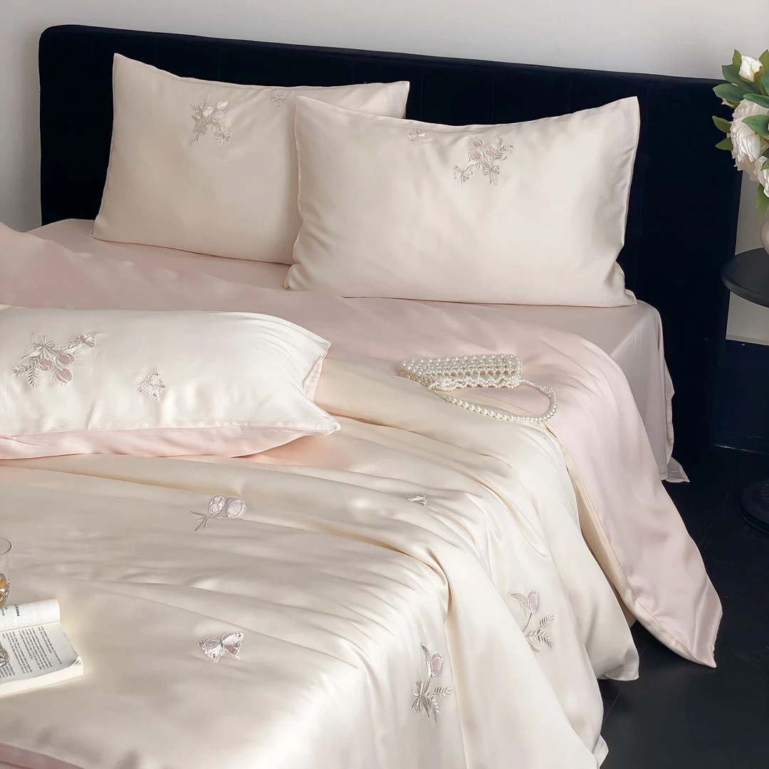 天丝绣花轻奢卧室简约款四件套床品-郁见