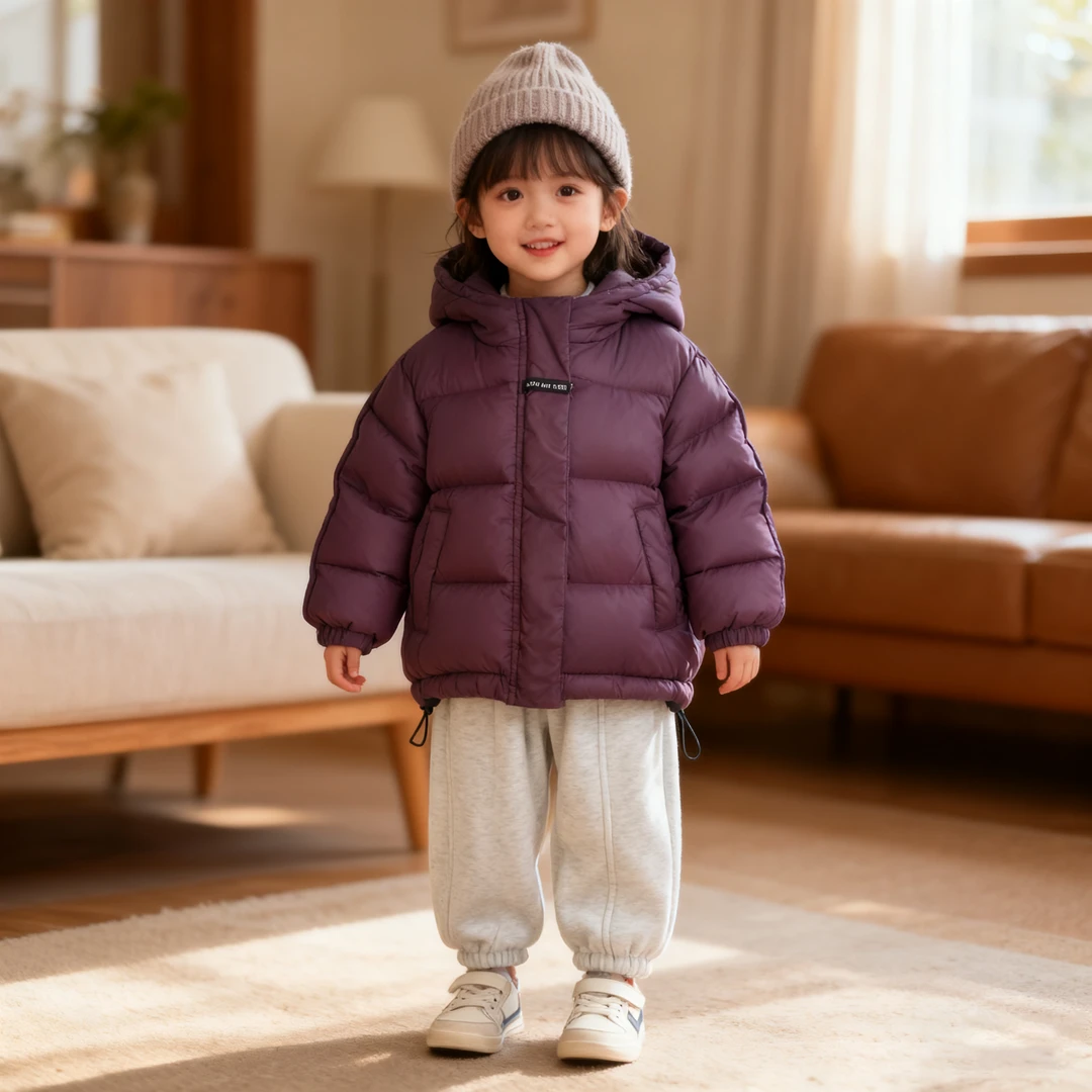 新款儿童加厚加绒羽服新款滑雪保暖洋气纯色时尚中小童冬季防寒服