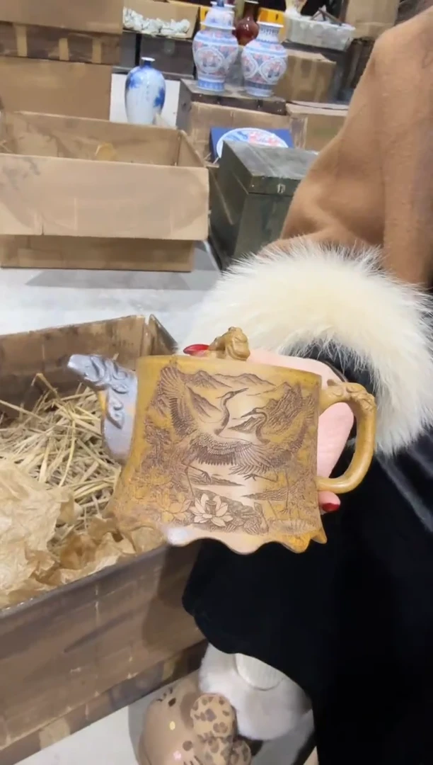 壶陶瓷山水飞鹤紫砂壶+礼盒