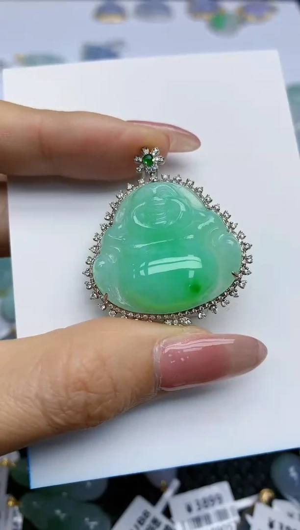 【闪购商品】翡翠挂件18K金镶嵌天然翡翠A货