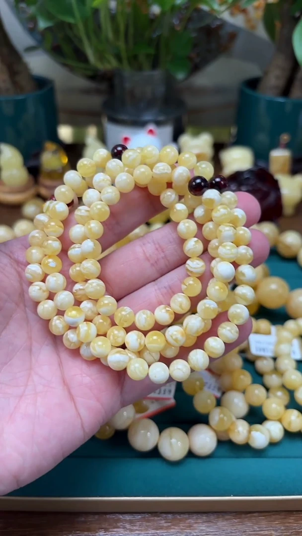 手链蜜蜡未镶嵌【p68】瓷白蜜蜡佛珠 31.91克 7+mm