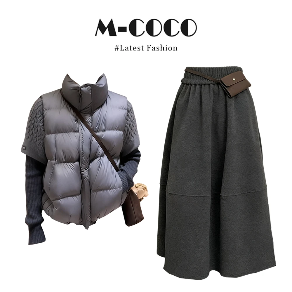 MARIE.COCO秋冬新款韩系设计感立领棉服外套上衣高腰A字半身裙