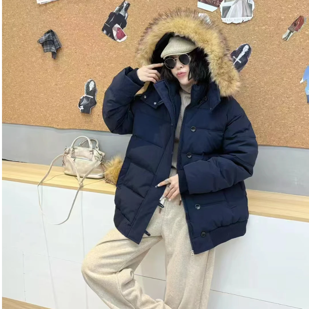 冬季大码宽松休闲百搭保暖连帽毛毛领棉服