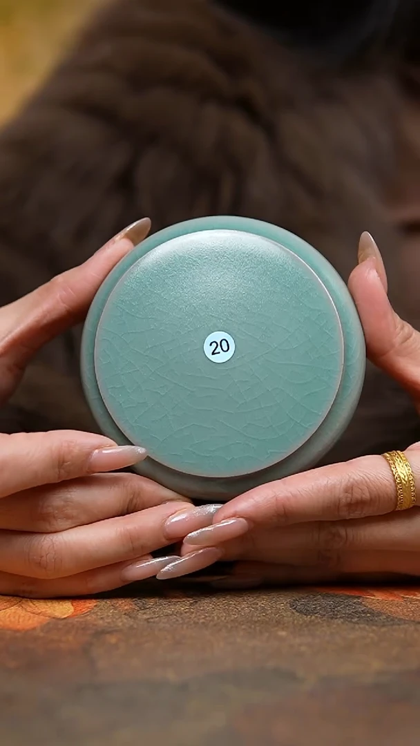 碟仿古翡翠绿釉饼状杯垫微瑕20