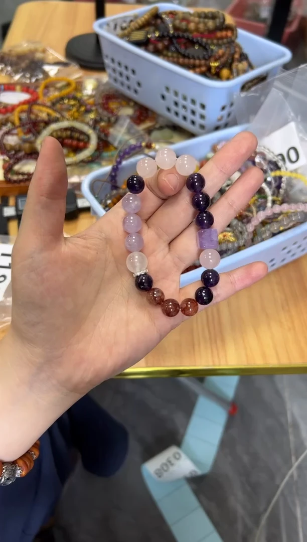 水晶手链未镶嵌红胶花九紫多宝方块手串[2049]