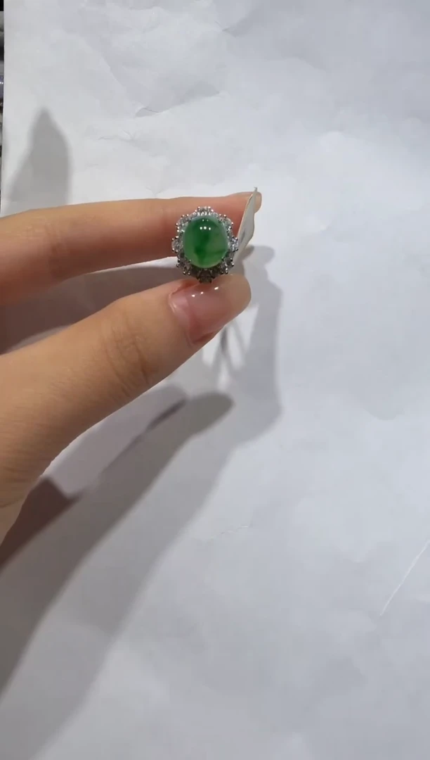 银S925镶嵌戒指翡翠缅甸A货翡翠戒指