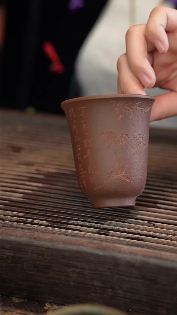 茶壶紫砂原矿手工制作雕刻竹子闻香杯