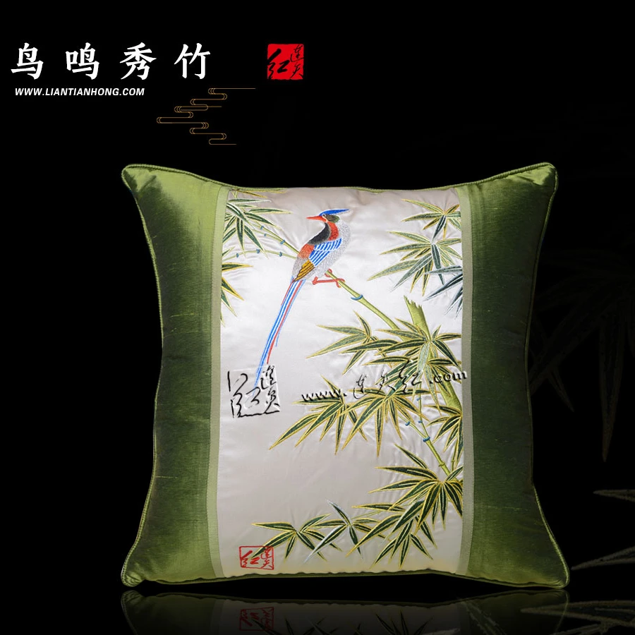 BZ157S1M80鸟鸣秀竹布艺刺绣抱枕 450×450mm