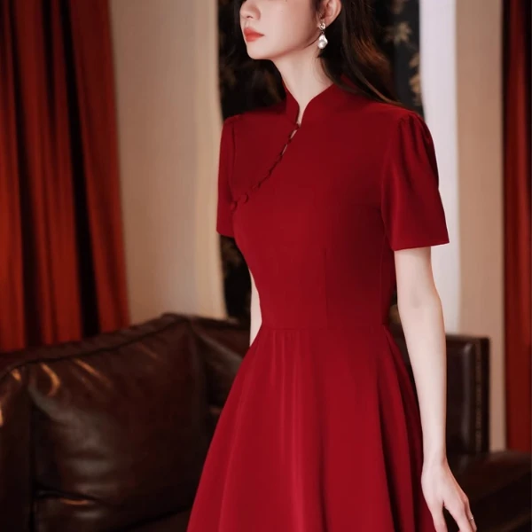 改良旗袍敬酒服新娘结婚衣服红色订婚礼服裙女小个子回门平时可穿