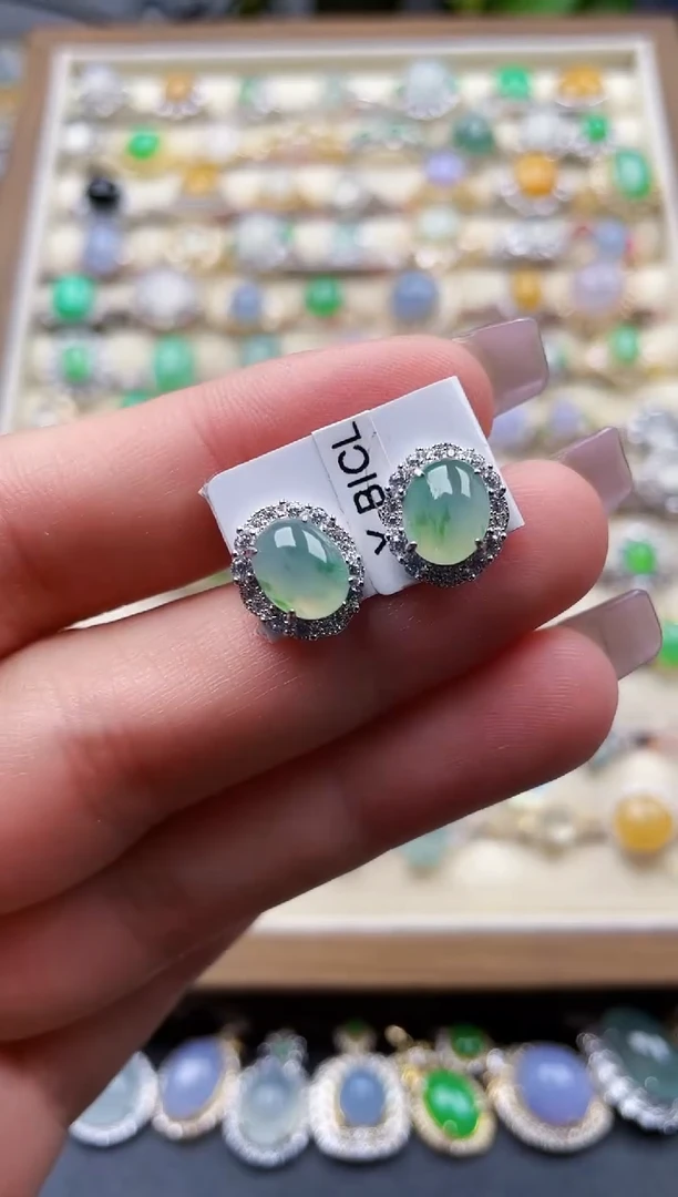 银S925镶嵌翡翠耳饰81