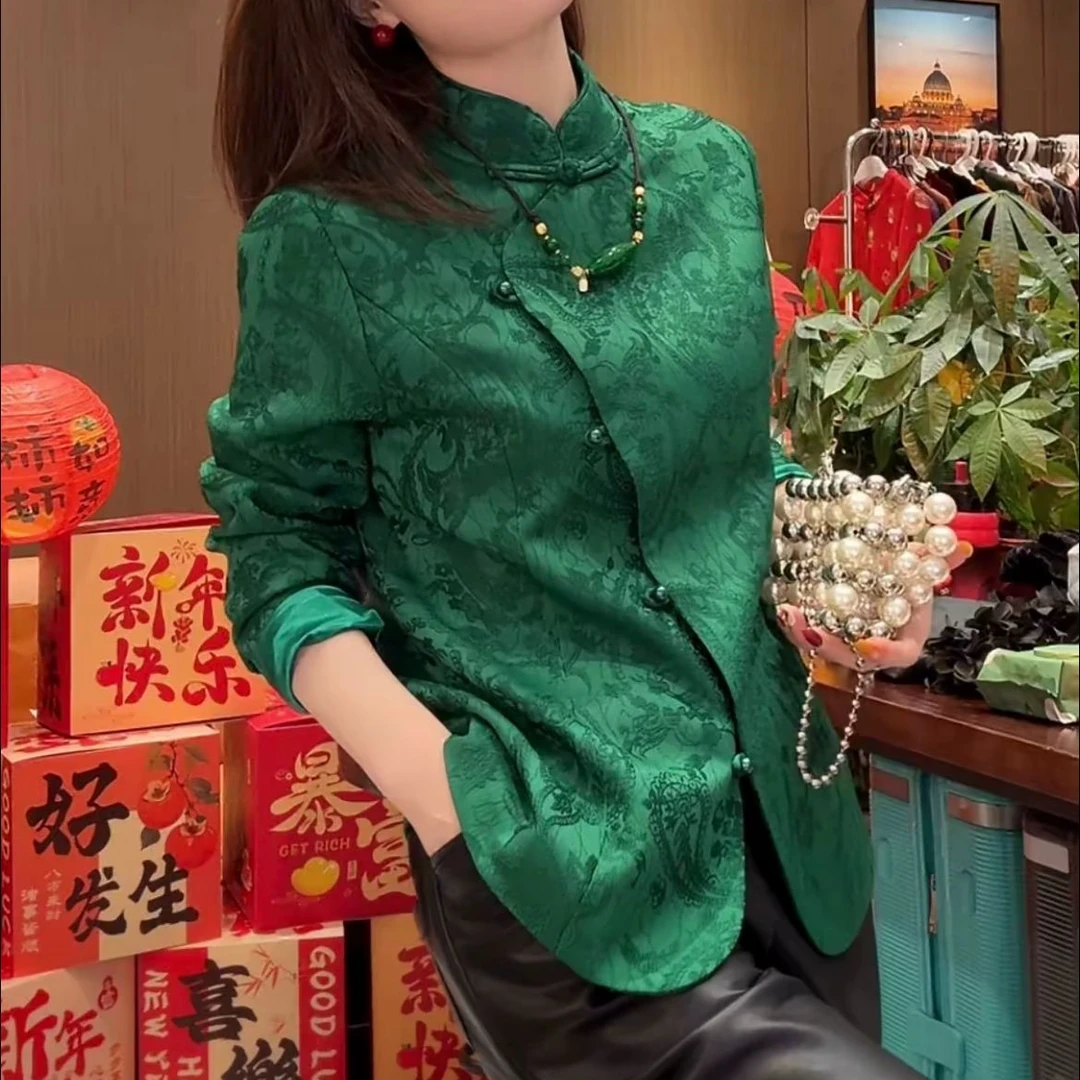 新中式国风斜襟盘扣立领提花设计上衣2269-1