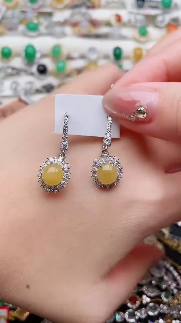 银S925镶嵌翡翠耳饰195