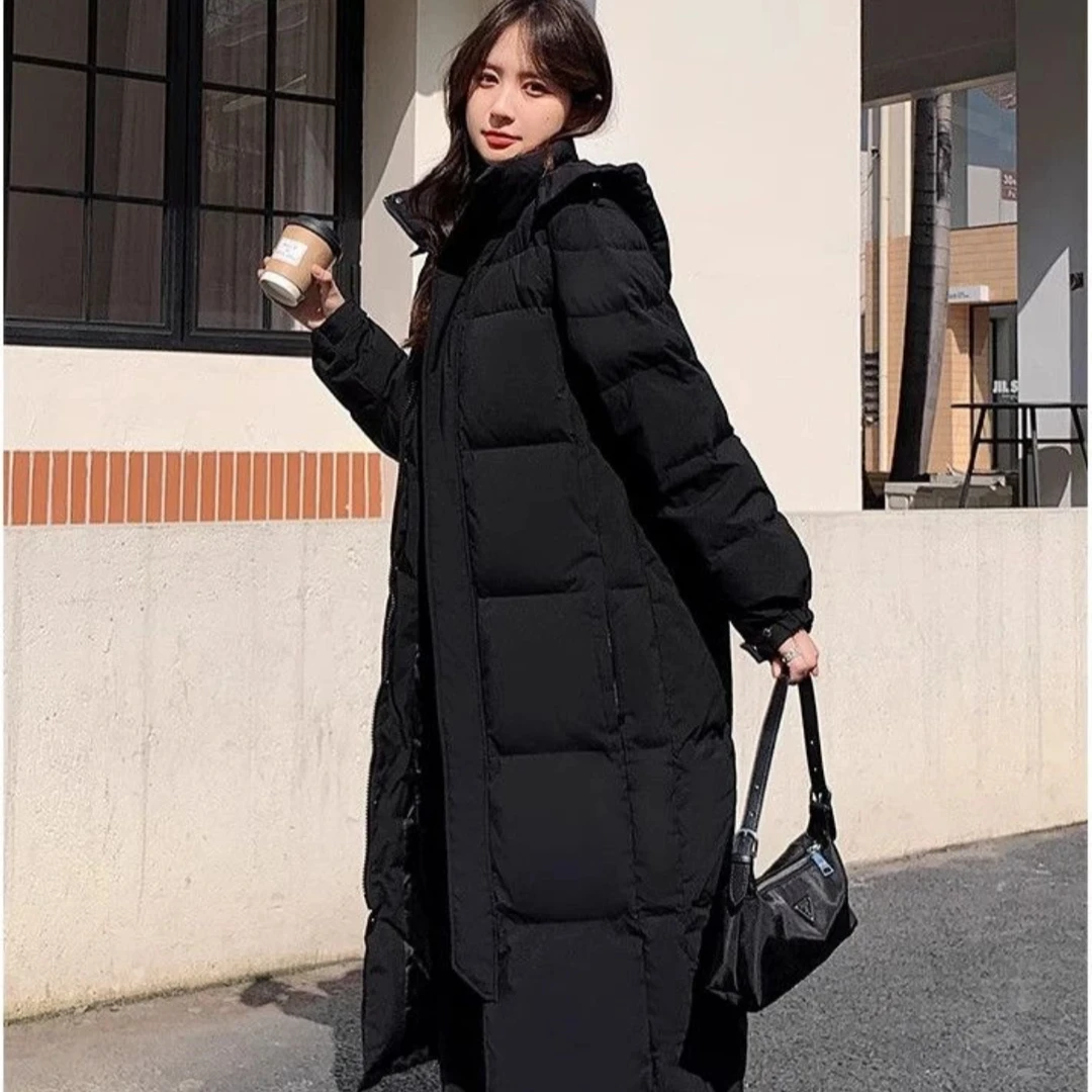 羽绒服女长款过膝白鸭绒新款男女情侣宽松保暖中戏外套