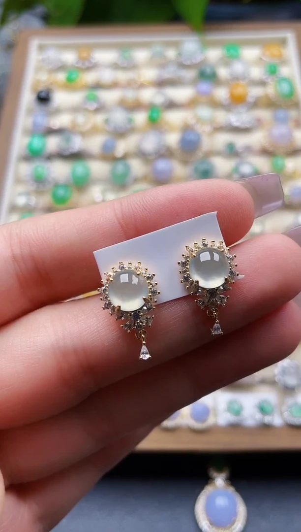 银S925镶嵌翡翠耳饰166