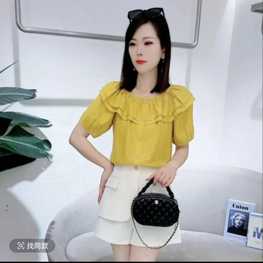 6979早秋新款花边衬衣显瘦减龄气质百搭显韩版遮肚瘦时尚