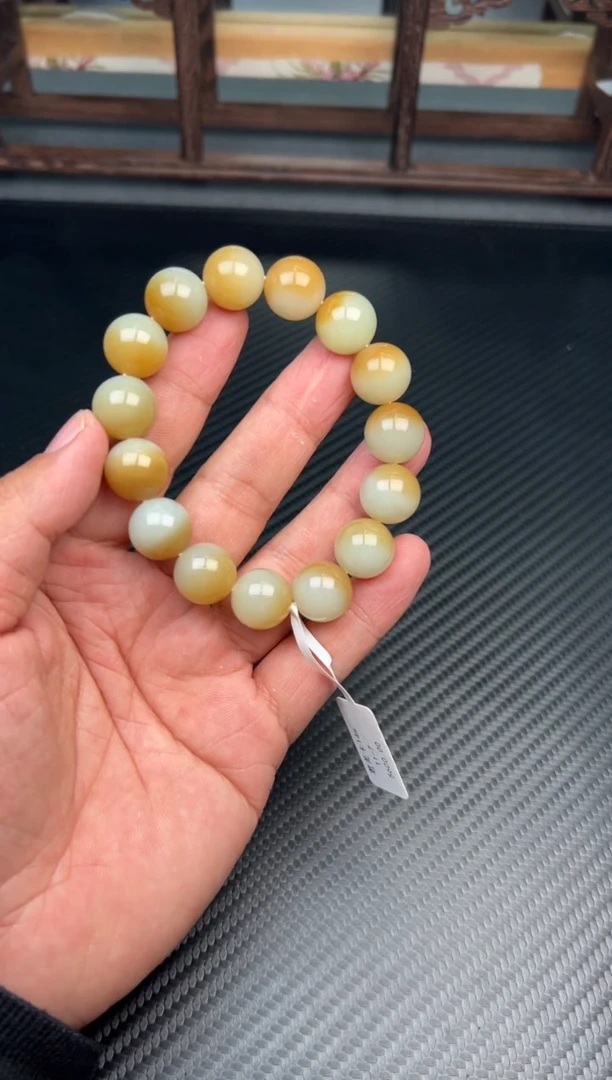 未镶嵌手串和田玉若羌微色差卡14m