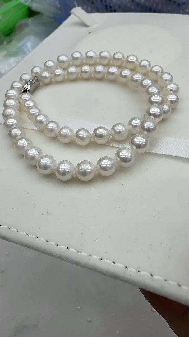 项链银S925镶嵌淡水珍珠8-9mm 元宝扣-孤品