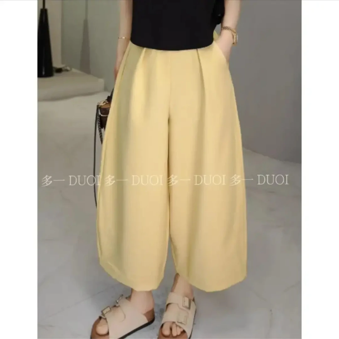 多一"花苞奶奶裤"2025早春简约纯色百搭半松紧腰小个子休闲阔腿裤