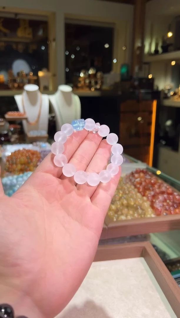 未镶嵌手链水晶12mm+白水海蓝宝貔貅DIY（多样性发一）