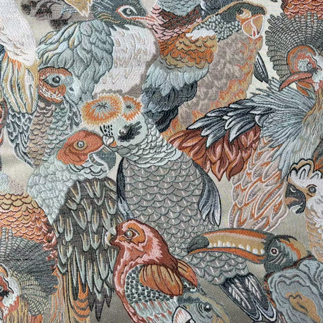 沙发布鹦鹉图针织工艺面料