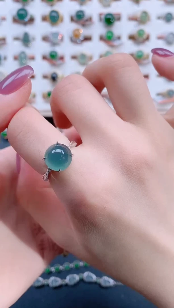 翡翠戒指银S925镶嵌天然翡翠