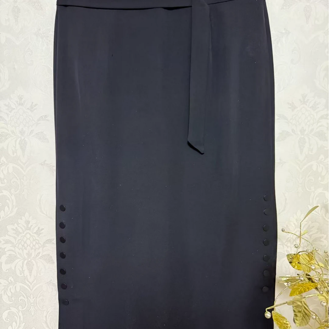 直筒裙常规高腰碎花拉链半身裙气质女装黑色安哥拉红长款时尚