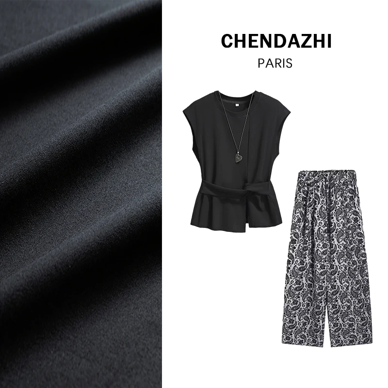 2025夏季新款休闲显瘦时尚套装设计感上衣加阔腿裤时尚夏季套装