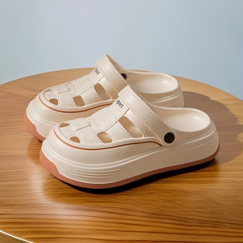 厚底洞洞鞋女款半拖2025新款外穿防滑百搭透气沙滩eva包头凉拖鞋