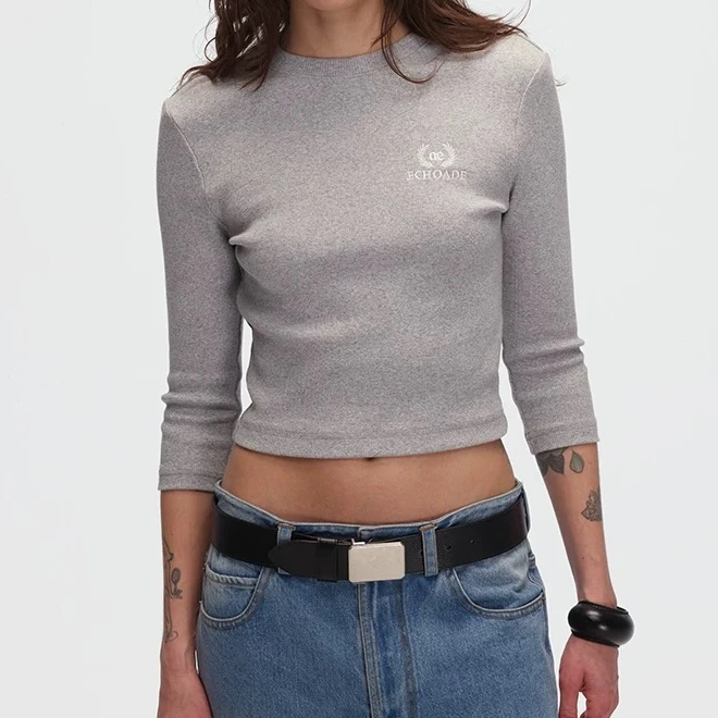 ECHOADE 绣花logo七分袖T恤 弹力显瘦 DSC买手店 BY5E13018