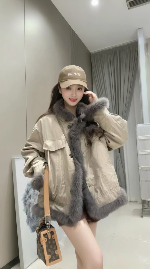 时尚(洋气兔兔)环保兔毛两面穿时尚百搭外套