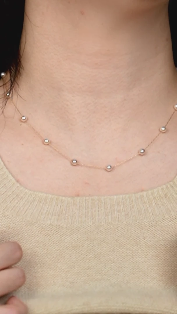 项链18K金镶嵌海水珍珠4-5akoya羽皇金满天星项链