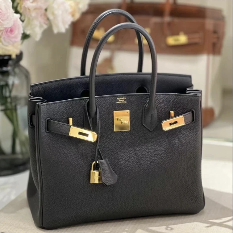 99新 Hermes/爱马仕 birkin30黑金扣P刻togo手P提包