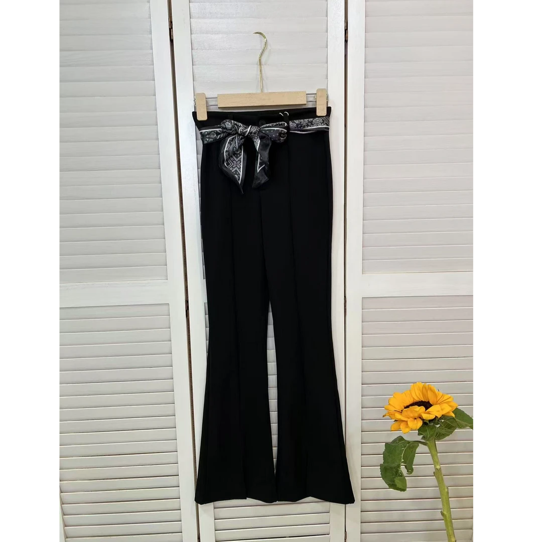 8057微喇开衩休闲裤女款春季气质高腰显瘦时尚百搭简约微喇裤