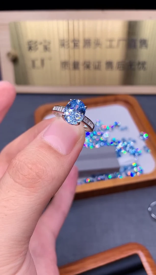 海蓝宝石戒指银S925镶嵌4532