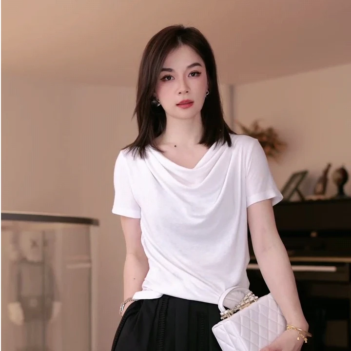 ZM25年新款通勤常规短袖T恤修身不规则休闲打底衫87221