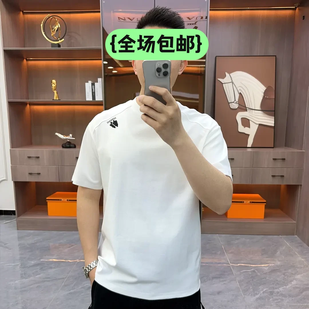 夏季ins新款男士肤感高棉短袖时尚休闲百搭简约圆领白色情侣半袖