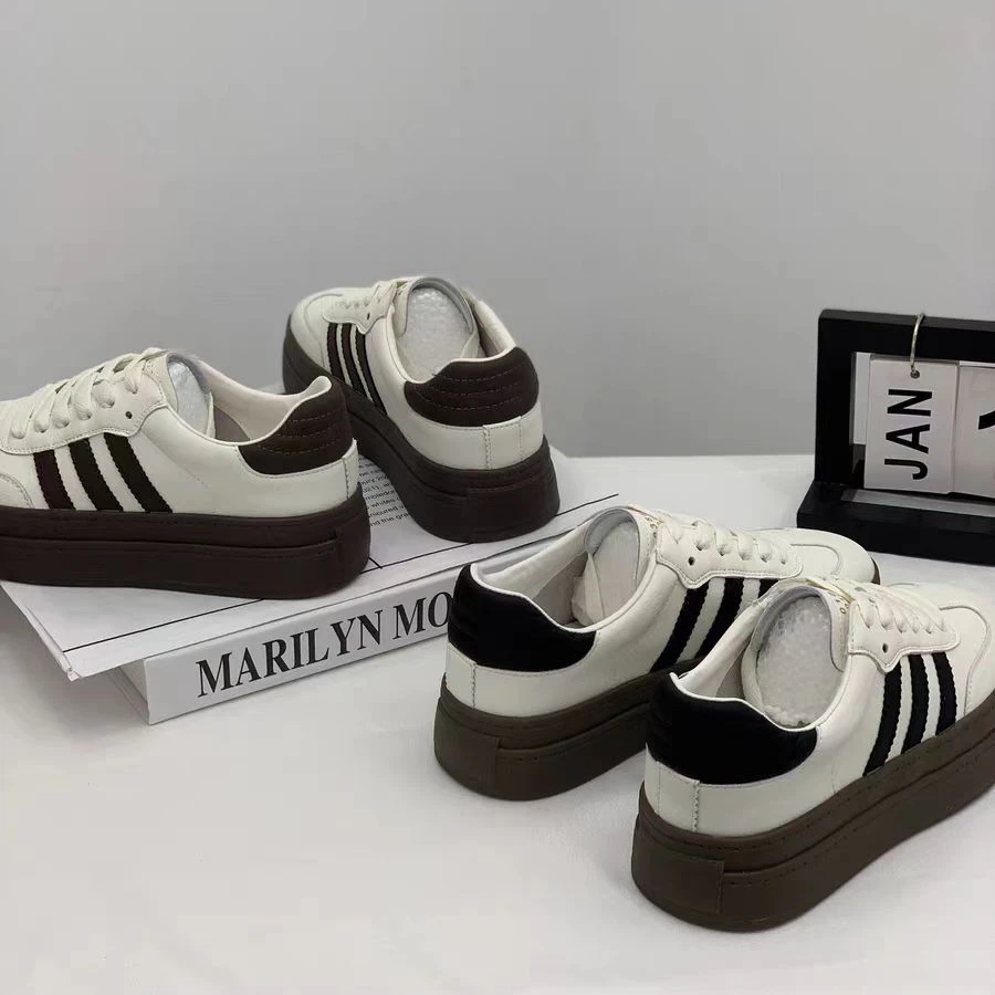 2599-1真皮休闲风厚底德训鞋春季新款百搭增高轻便复古板鞋小白鞋