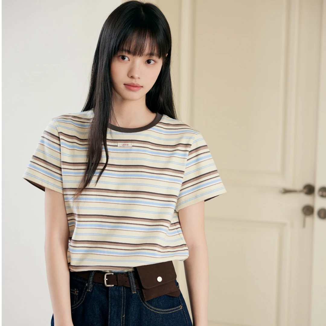 ZHANG&M1 撞色条纹基础款宽松短袖T 881460