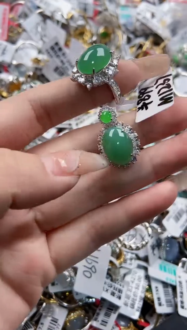 银S925镶嵌戒指翡翠444----1