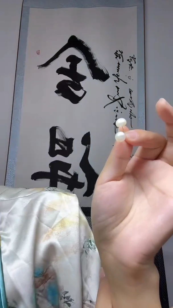 银S925镶嵌耳饰淡水珍珠卡8+