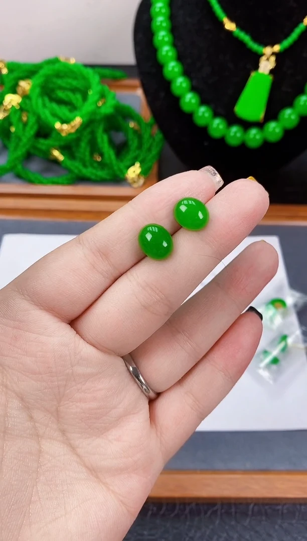 翡翠未镶嵌耳饰蛋面耳钉