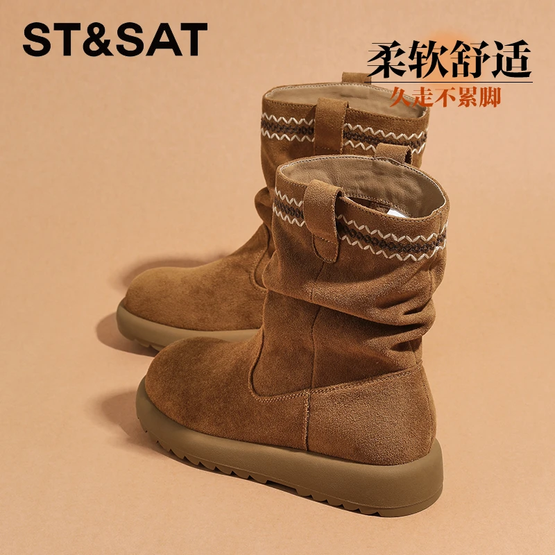 星期六流光风厚底堆堆靴女靴2025新款秋冬勃肯靴复古西部靴短靴子