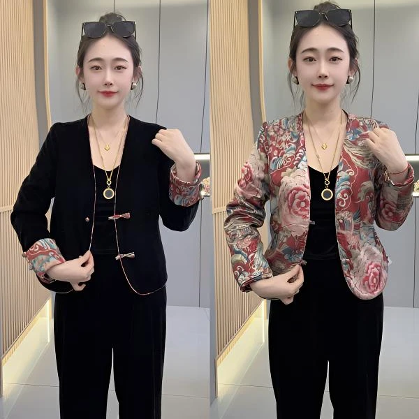 洋➕011早春新款新中式提花双面穿短款时尚显瘦国风女外套