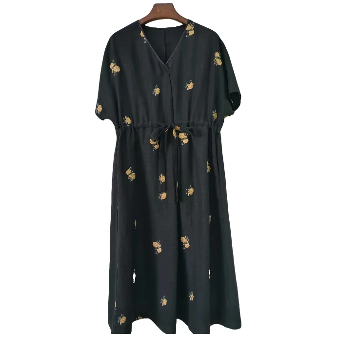 【木木】1连衣裙绣花蝴蝶刺绣香云纱连衣裙碎花夏新风L5560X